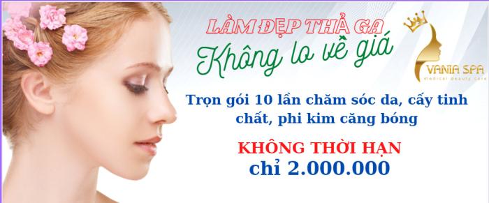 Chương trình chăm sóc da giữ mãi nét thanh xuân, với liệu trình chăm sóc da được thực hiện bởi các chuyên gia của vania spa, hứa hẹn sẽ mang đến làn da như mong đợi của mọi khách hàng CHƯƠNG TRÌNH GIỮ MÃI NÉT THANH XUÂN